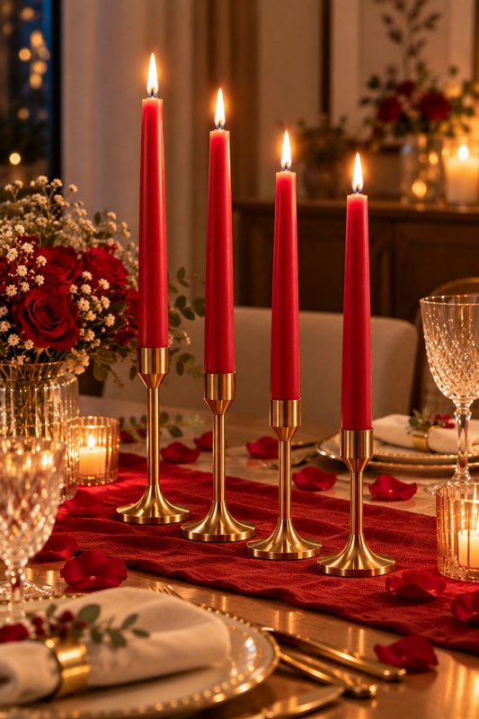 Ruby Glow Taper Candles — Set of 4