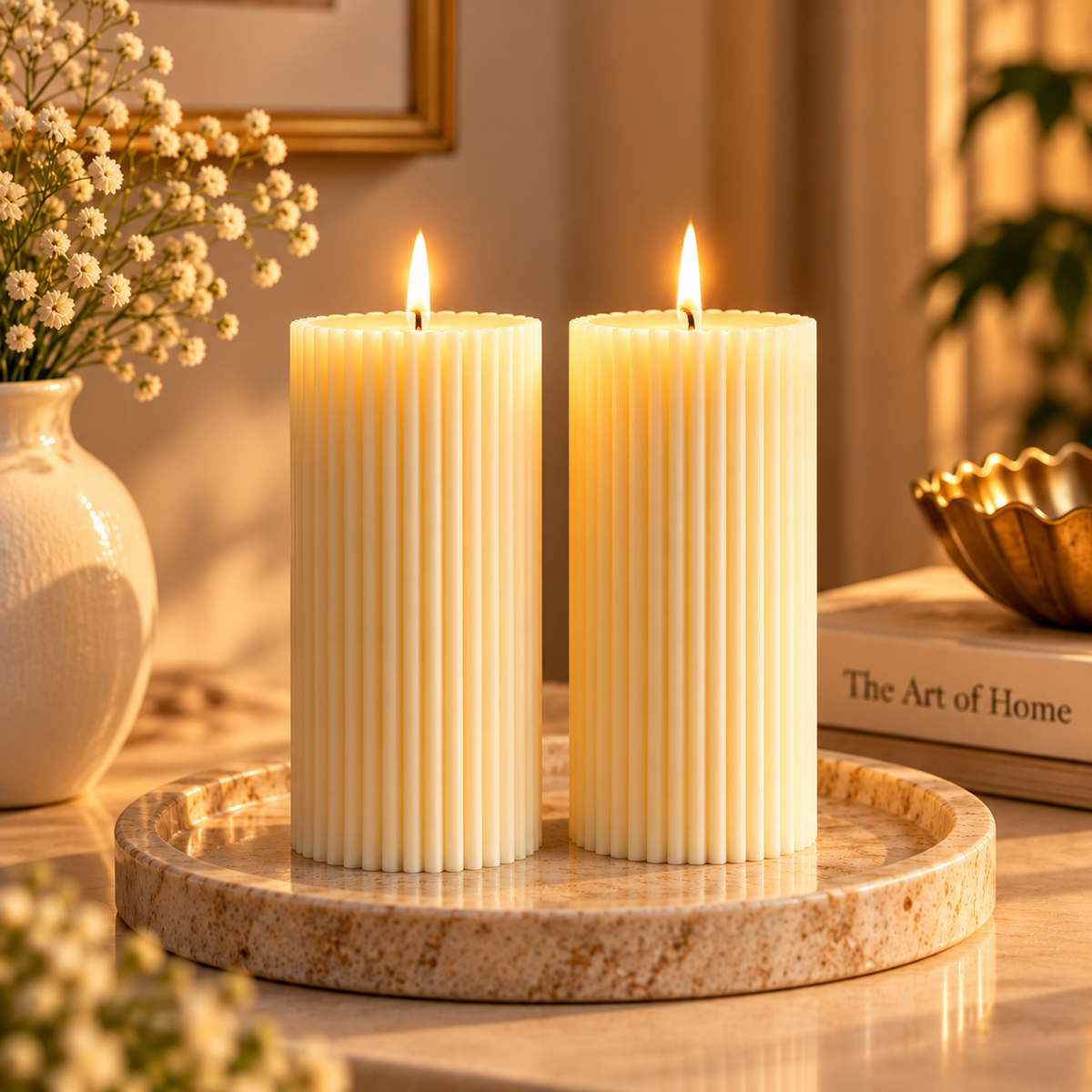 Ribbed Pillar Candle Set (Large) — 600 g