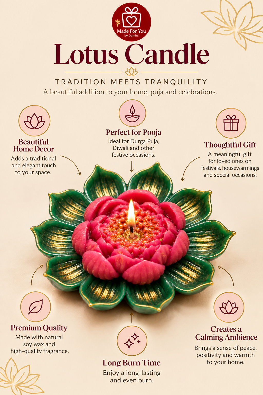 Lotus Flower Diya-Style Candle Set
