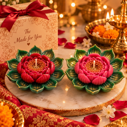Lotus Flower Diya-Style Candle Set