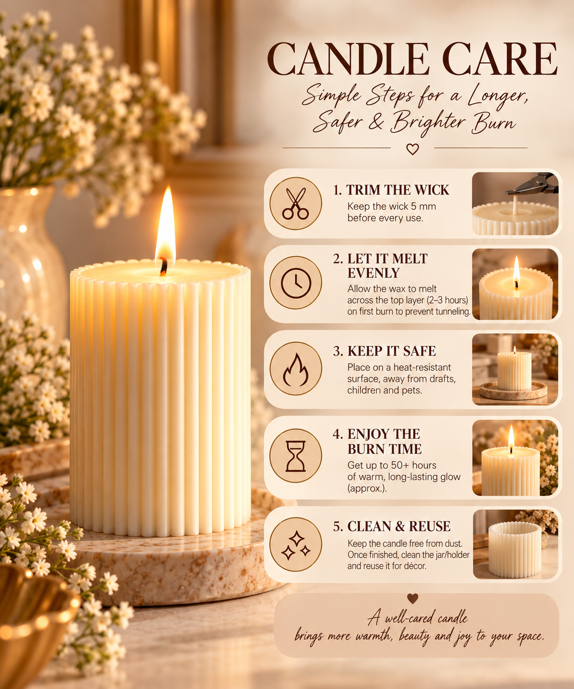 Ribbed Pillar Candle Set (Large) — 600 g